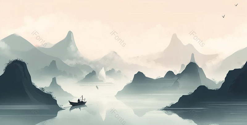 缥缈云烟若即若离新中式蓝色水墨意境山水画,插画/手绘图,插画/手绘图库,插画/手绘图下载,插画/手绘